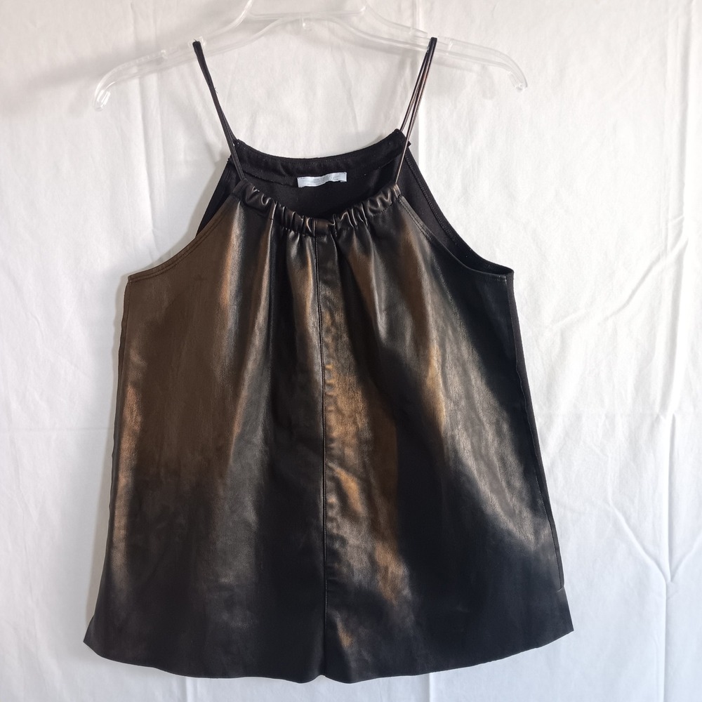 Zara Faux Leather Halter Top Womens M Black/Copper Spaghetti Strap Tank